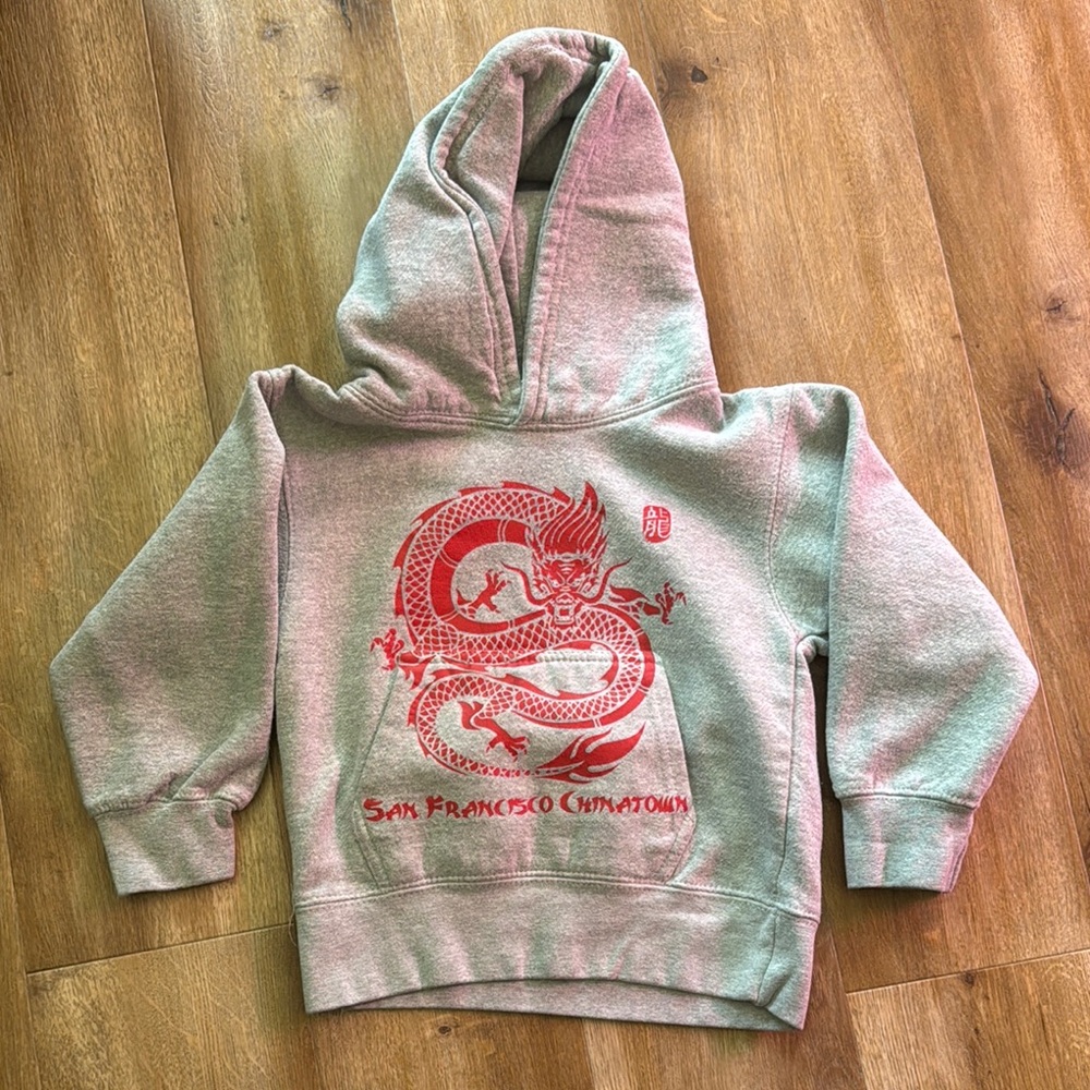 Gray and Red Graphic Pullover Hoodie